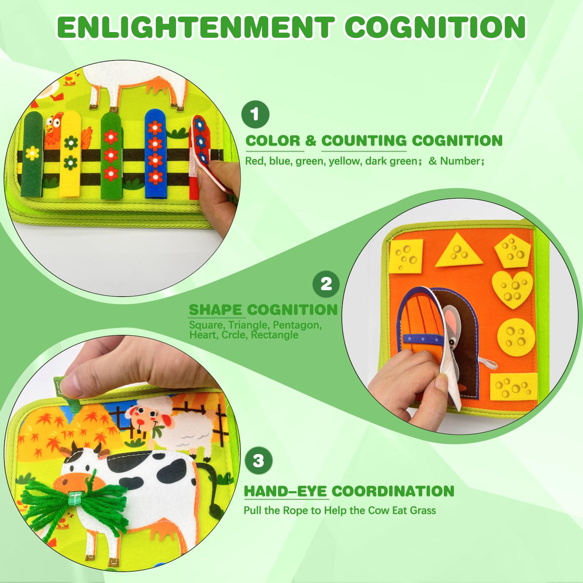 Busy Book for Toddlers, Montessori Toys Busy Board for Toddlers, Birthday Gifts for Boys & Girls, Quiet Activity Book with Life Skills, Cognition