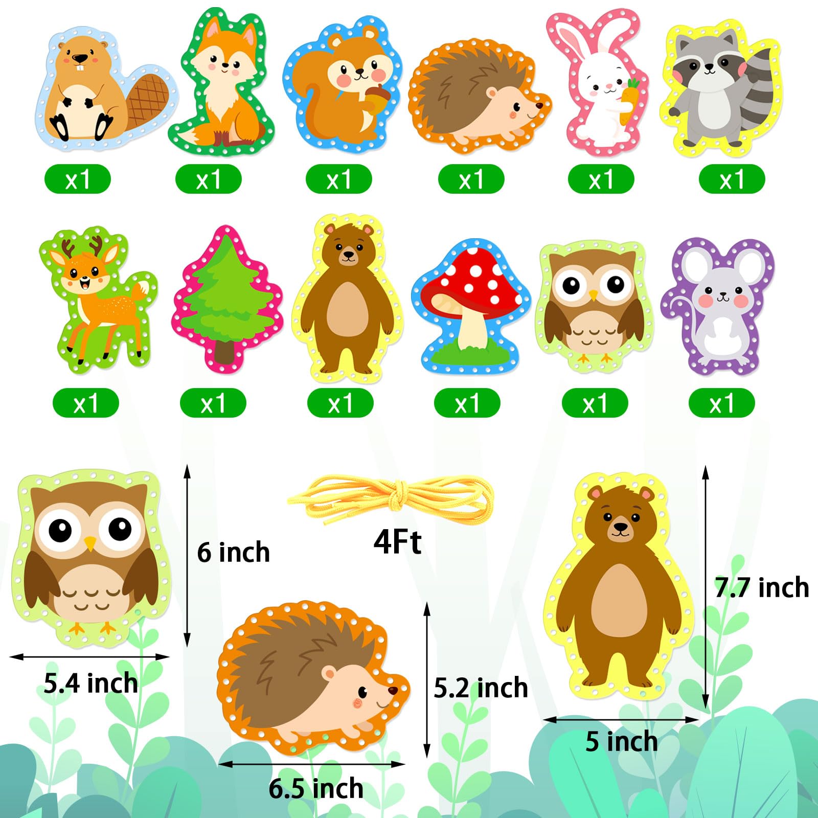 Omlisca Woodland Animals Lacing Cards for Kids 12 Pack Forest Animals Sewing Cards Owl Fox Bear Woodland Theme Party Decor Arts and Crafts Gifts