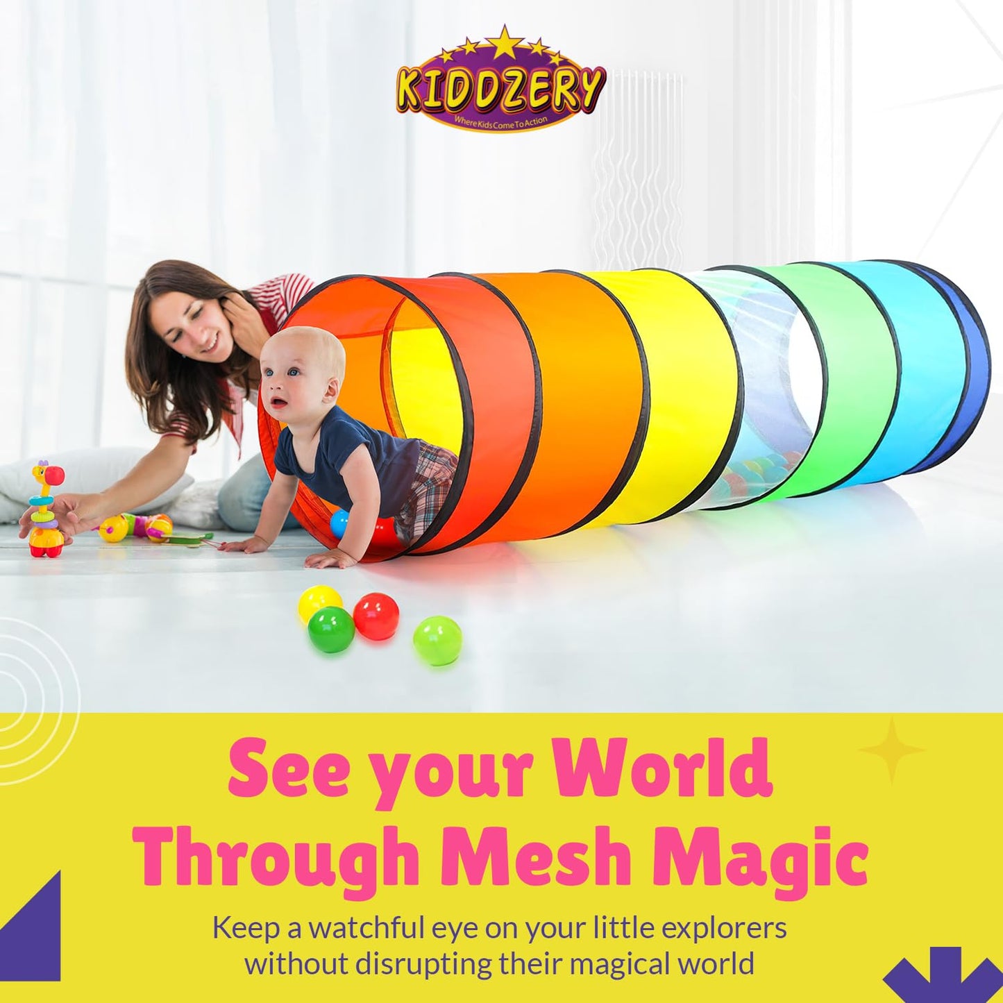 Kids Play Tunnel Set for Toddlers Double Tunnels for Indoor and Outdoor Fun | Pop-Up Crawl Tunnels for Babies, Toddlers, and Pets | Easy to Set Up