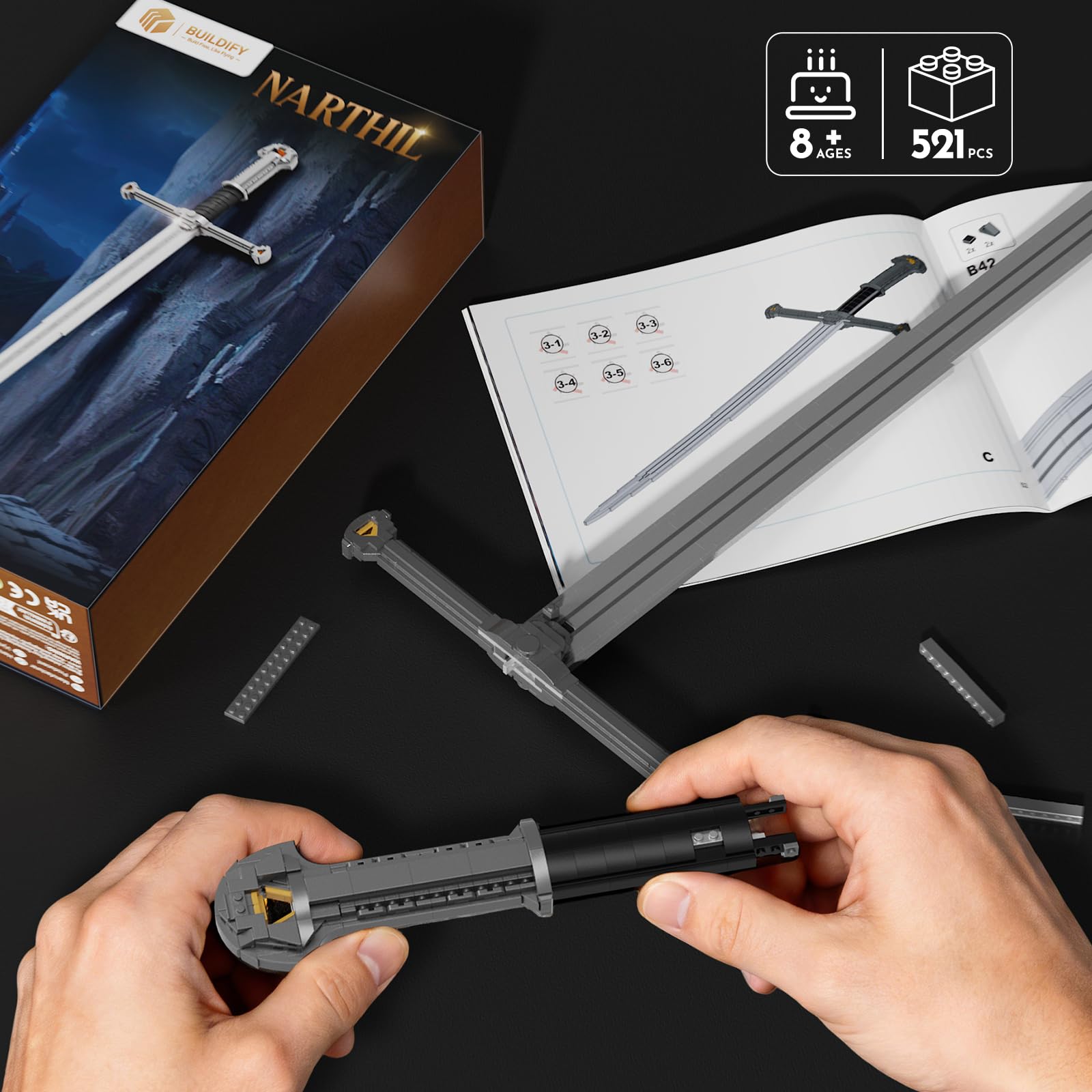 Epic Medieval-Style Sword Building Sets. Anime RPG Toy Narthil for Display, Collectors & Roleplay. DIY Assembly Model for Home & Office Decor