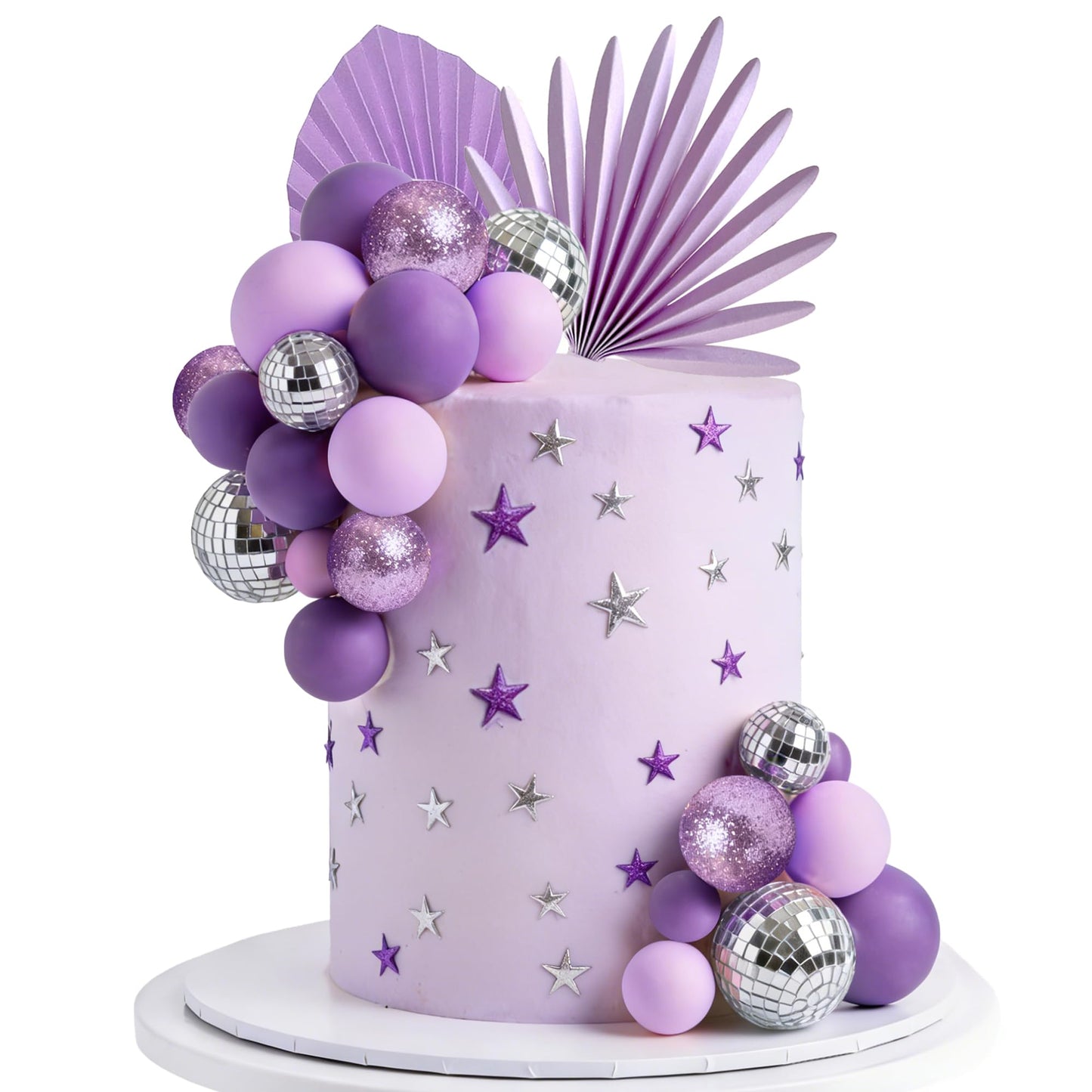 38 PCS Balls Cake Toppers Palm Leaves Cake Decorations for Birthday Wedding Baby Shower Party Supplies (Purple)