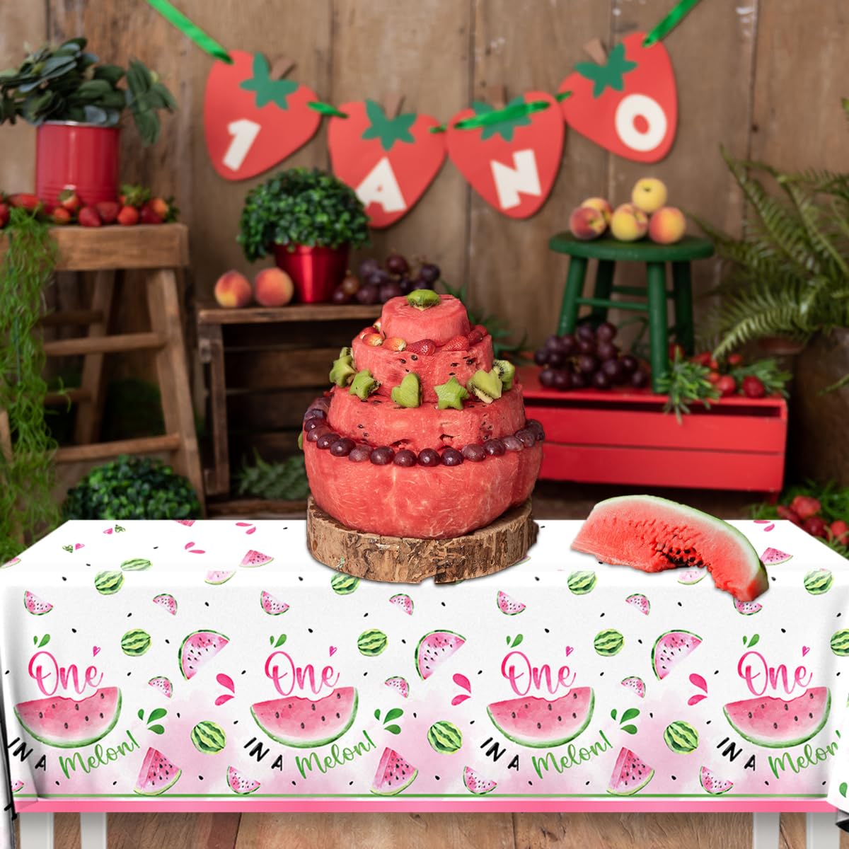 Gupesxu Watermelon Party Supplies,3Pack Watermelon Party Tablecloth One in A Melon Birthday Decorations Summer Theme Table Cover for First