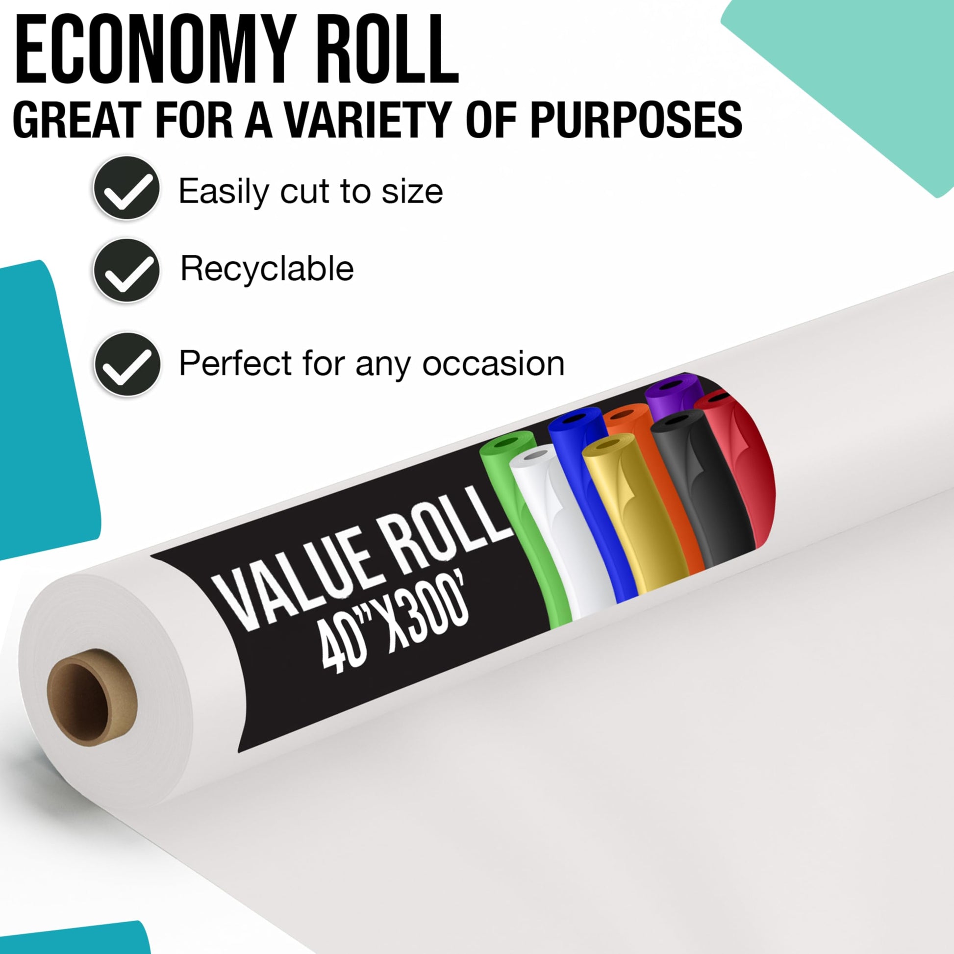 Exquisite Basic White Plastic Table Cover Roll 40" X 300' Table Cloth Plastic Cover Roll - Economy Value Banquet Rolls - Disposable Tablecloth Rolls
