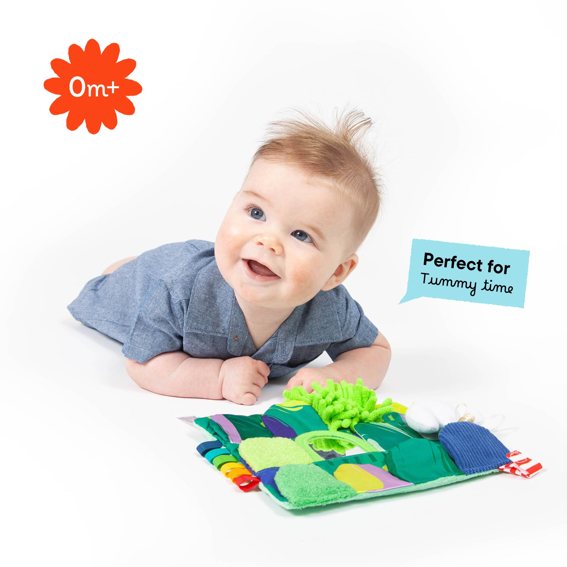 Follies The Sensory Garden Baby Stroller and Tummy Time Toy - Portable Baby Toy - Crinkles, Mirror & Textures, Montessori-Inspired Infant Toy
