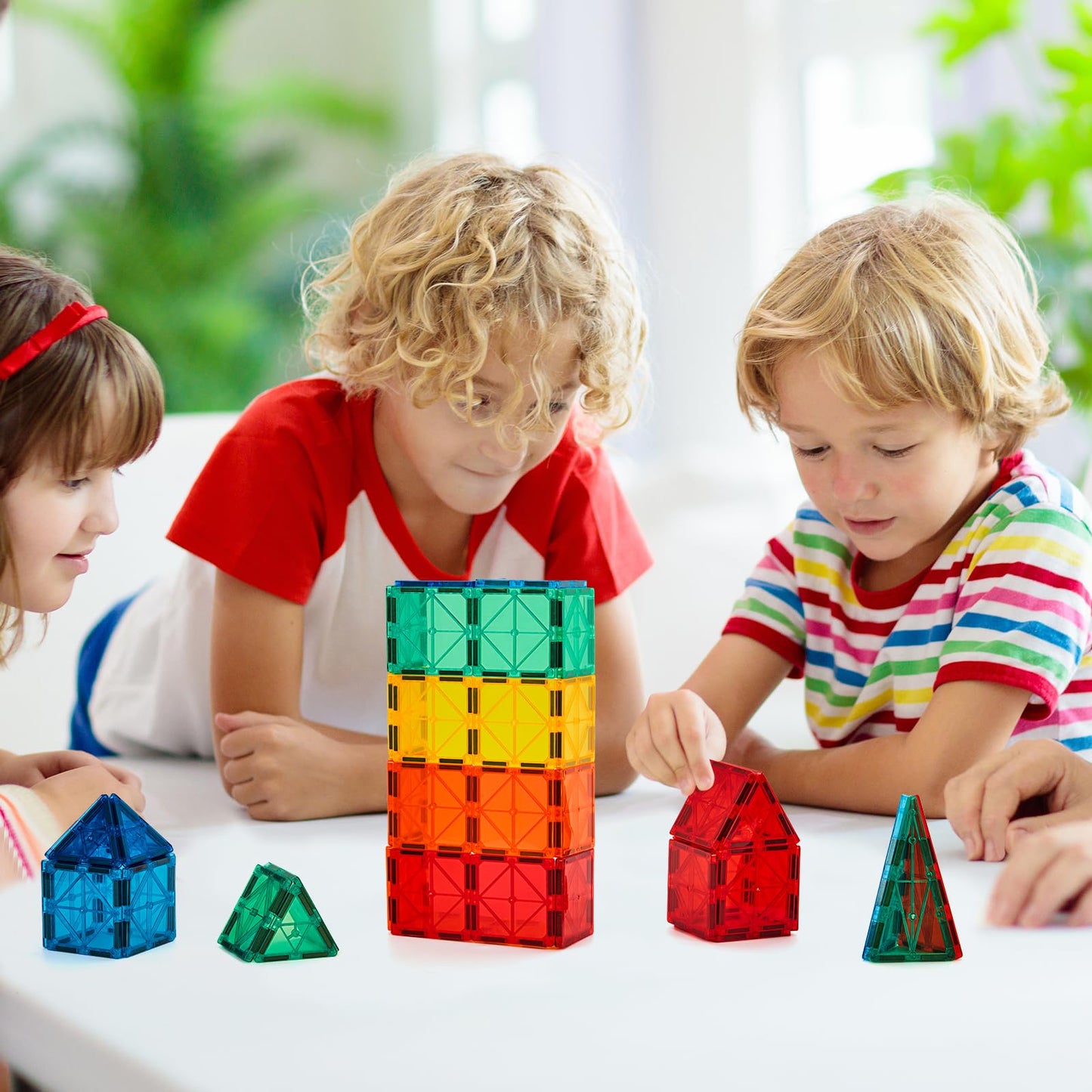 FNJO Magnetic Tiles, 110PCS Magnet Building Set, Magnetic Building Blocks, Construction STEM Learning and Playing Toys for Kids, Montessori Toy