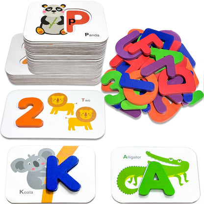 Gojmzo ABC Alphabet Flash Cards, Wooden Letters Number Alphabet Blocks Toys