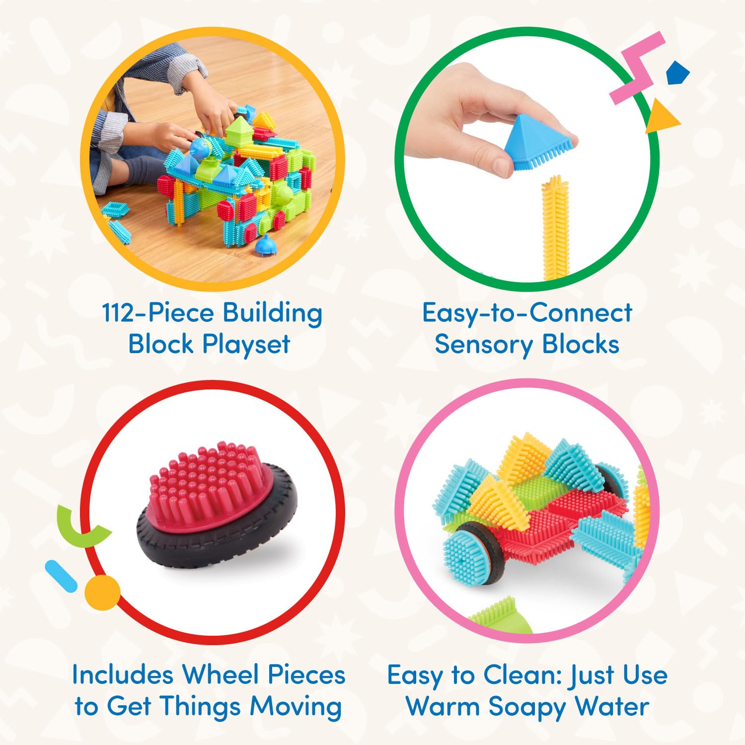 Battat - Bristle Blocks - STEM Interlocking Building Blocks - 112 Pieces Playset - Developmental Toys for Toddlers & Kid - Basic Builder Set - 2+