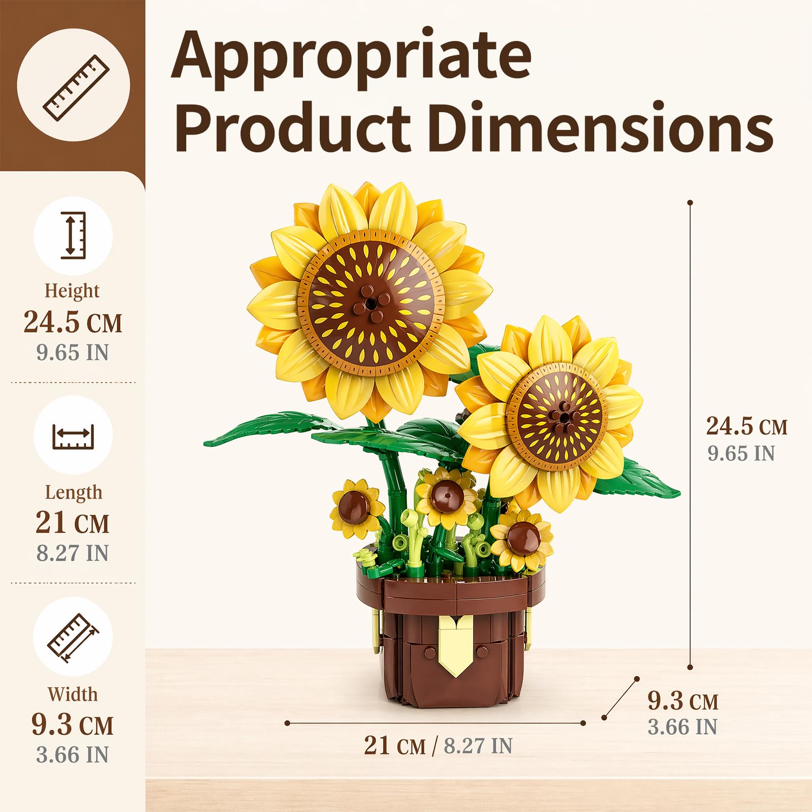 FNSJFYZS Sunflower Building Blocks Set, Artificial Flower Bonsai Model Kit for Adults, Creative Botanical Collection, Home Office Desk Decor, Ideal
