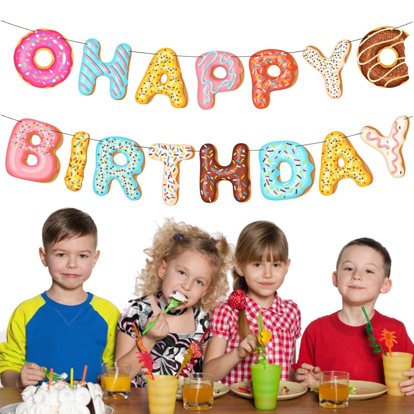 BIEUFBJI Donut Happy Birthday Banner Donut Party Decorations Donut Theme Birthday Party Kids Birthday Baby Shower Wall Decoration