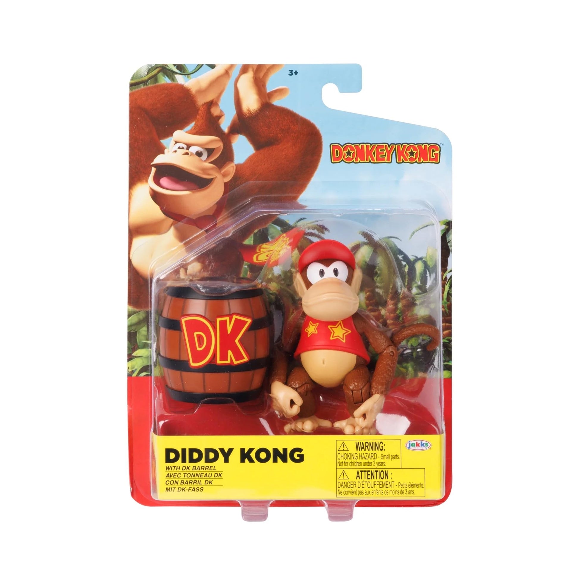 Nintendo World of Super Mario 2023 4-inch Action Figure Donkey Kong with Bananas (Diddy Kong with DK Barrel)