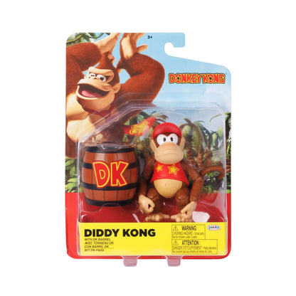 Nintendo World of Super Mario 2023 4-inch Action Figure Donkey Kong with Bananas (Diddy Kong with DK Barrel)