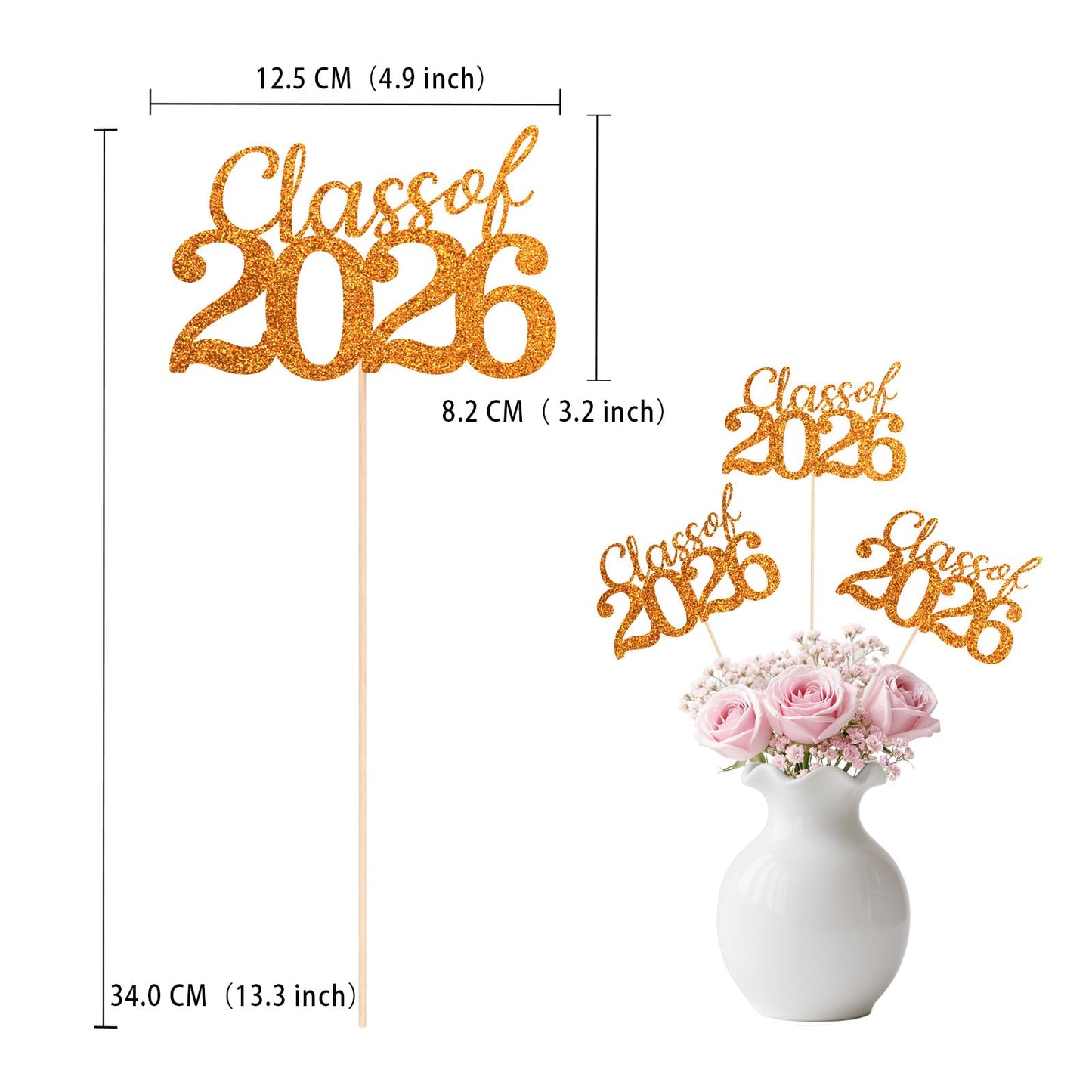 Orange Class of 2026 Double-sided Graduation Table Centerpieces, 12 Pcs Grad Party Decorations with Sticks, Graduation 2026 Party Supplies for Table
