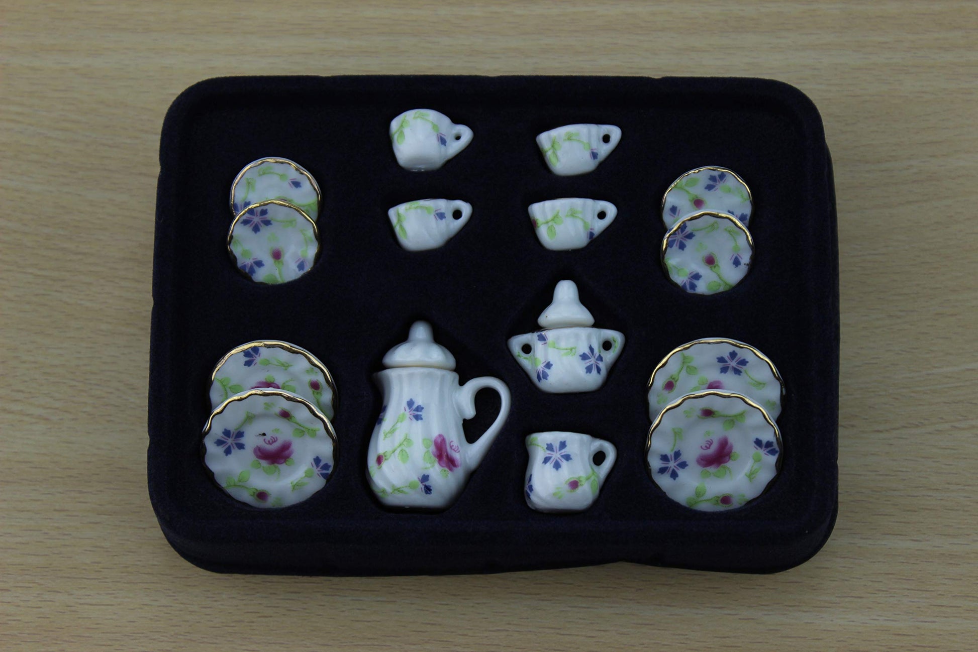 SXFSE Dollhouse Decoration Accessories, 1:12 Dollhouse Miniature Scene Model 15 PCS Porcelain Teacup and Saucer Set (F, 15 Pcs)