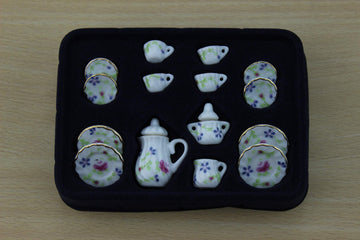 SXFSE Dollhouse Decoration Accessories, 1:12 Dollhouse Miniature Scene Model 15 PCS Porcelain Teacup and Saucer Set (F, 15 Pcs)