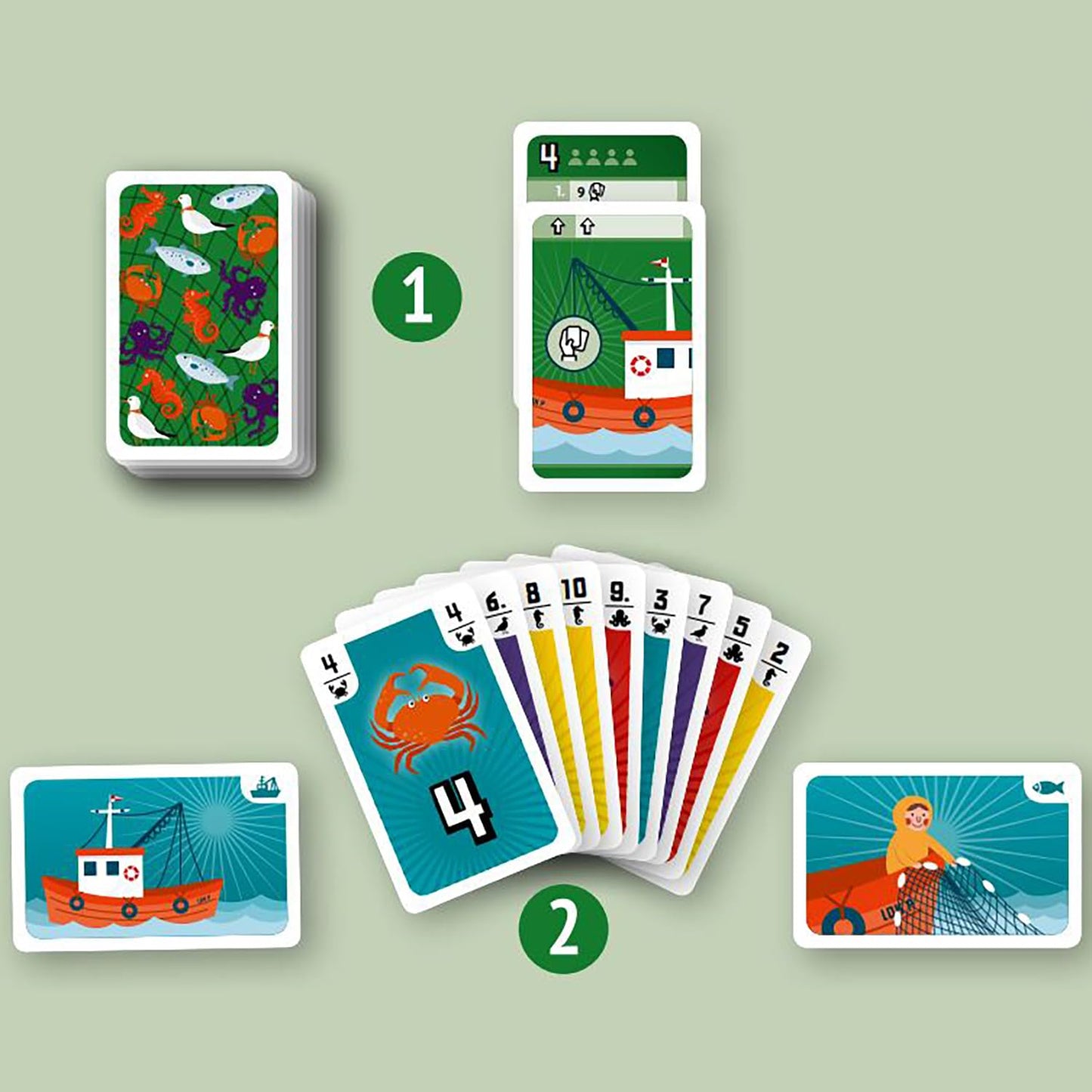 Rio Grande Games Fishing Trick Taking Card Game, Ocean Strategy & Card Drafting, Ages 14+, 3-5 Players, 30-60 Mins