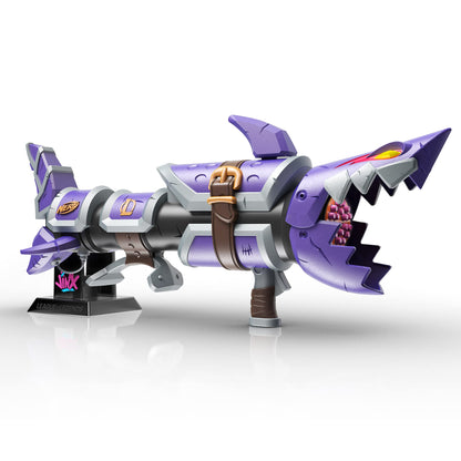 ????(HASBRO) Nerf Limited League of Legends Zinc Fishbone Blaster, Drum Loading 18 Darts, 18 Nerf Elite Darts, Launches 3 Darts, Includes Display