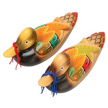 Fnskatzici 2Pcs Wooden Mandarin Duck Statues - Hand Painted Feng Shui Decor for Love & Fidelity - 8.7 Inch Large Asian Art Figurines - Great Wedding &