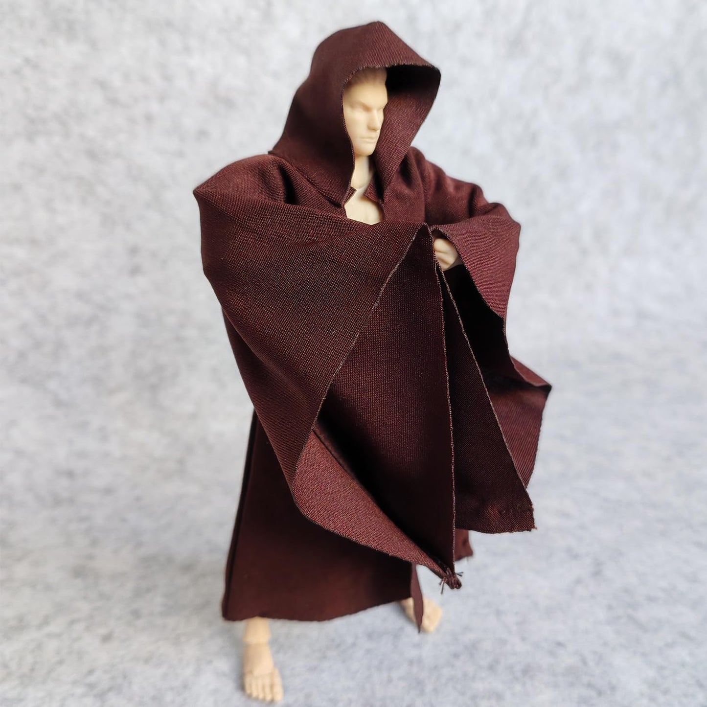 SSbeauty M 1:12 Scale Fabric Cape Robe with Hat for 6" 6 inches Body Doll Action Figure (no Figure) (Brown L Sleeve)