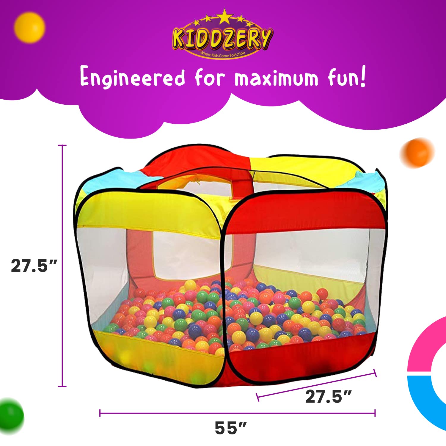 Kids Ball Pit Pop Up Large Tent for Toddlers - Indoor & Outdoor Gift Toys for Infants Girls & Boys, Baby Playpen with Zippered Storage Bag, 200