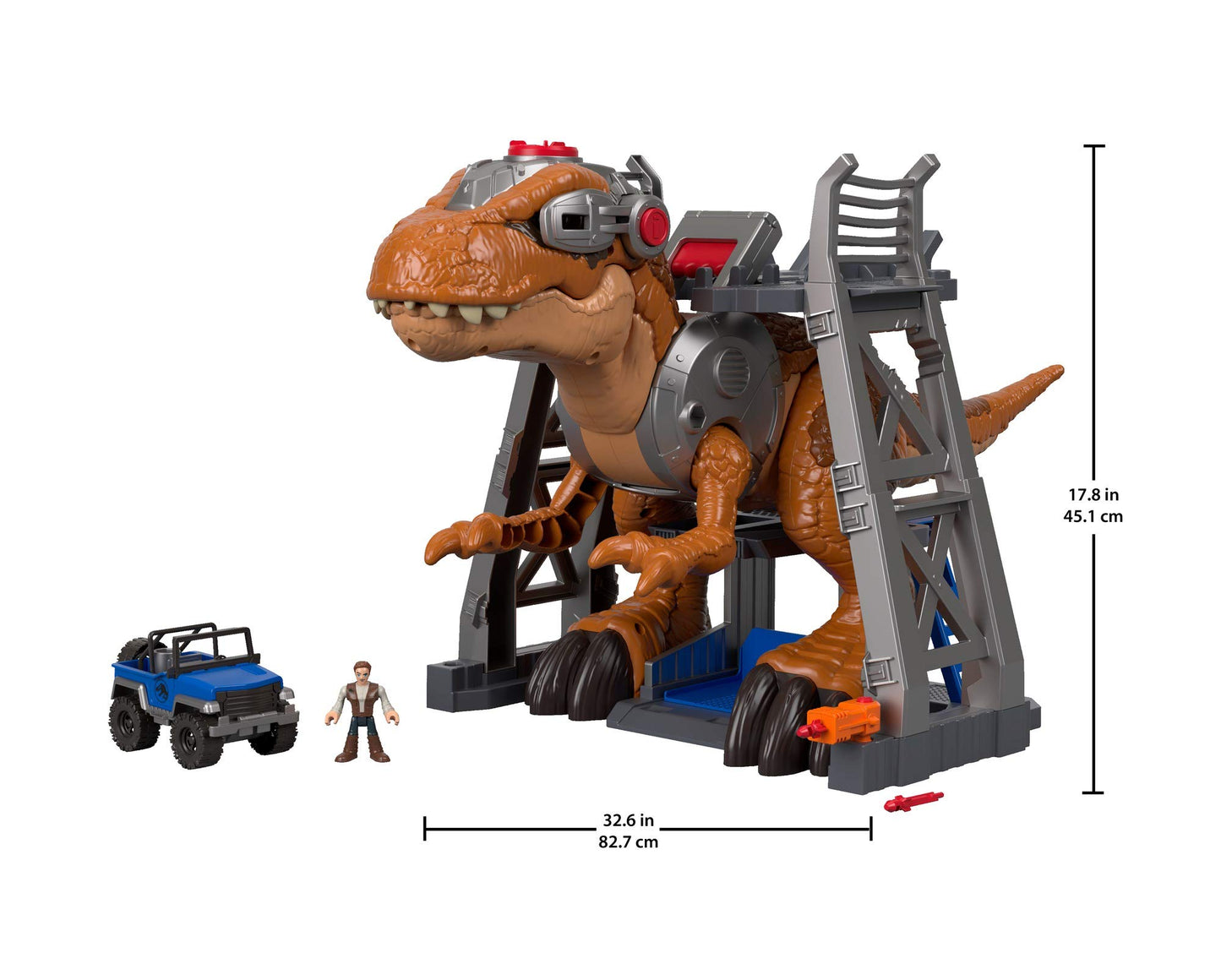 Fisher-Price Imaginext Jurassic World T. rex Dinosaur Toy with Owen Grady Figure, Light-Up Eyes & Chomping Action for Ages 3+ Years, 7-Piece Set