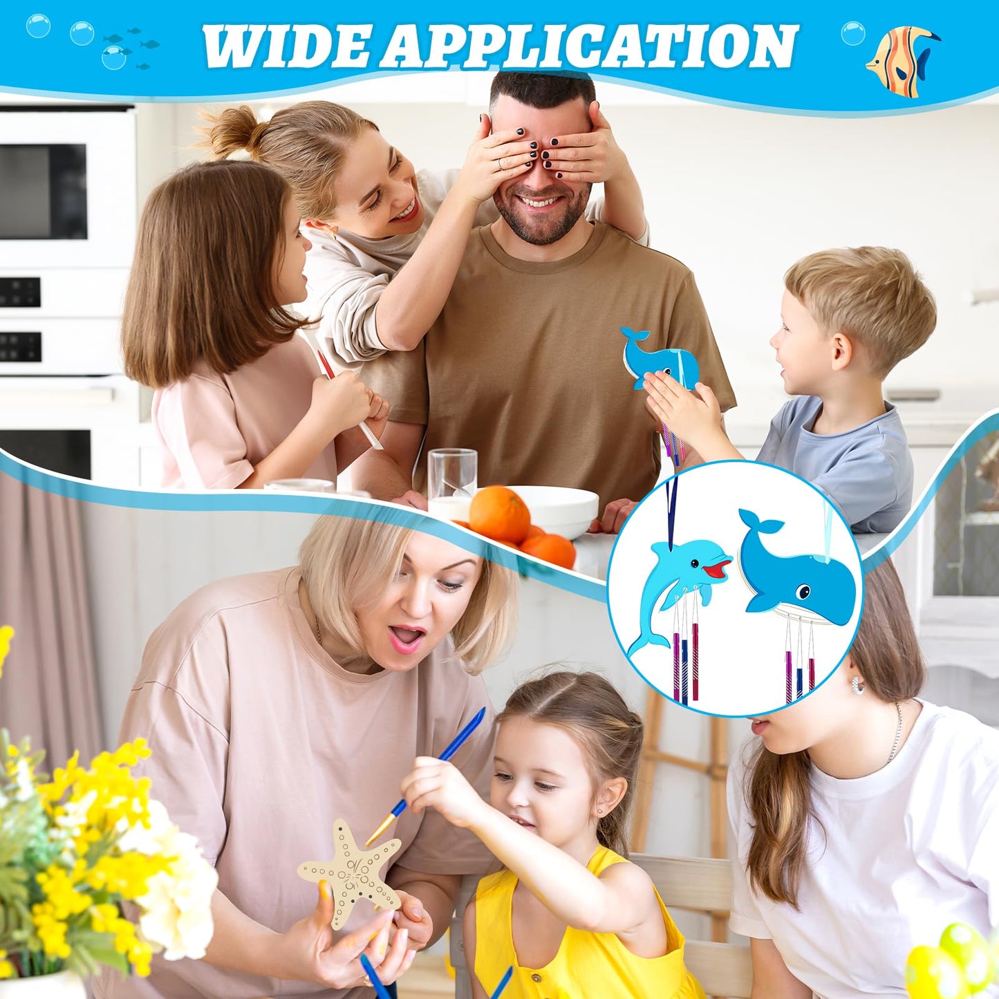 Wooden Ocean Animals Wind Chime Kit Make Your Own Sea Animal Crafts Coloring DIY Wind Chime kit for Summer Activities Birthday Favor School Home Art