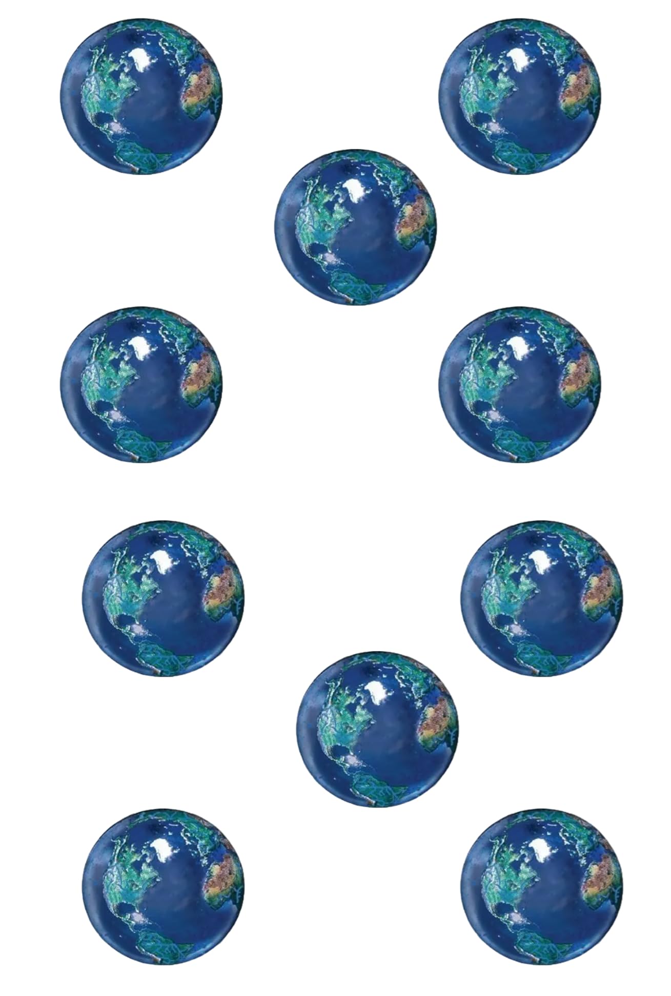Blue Earth Marble with Natural Earth Continents, Recycled Glass, Pack of 10, 1 Inch Diameter