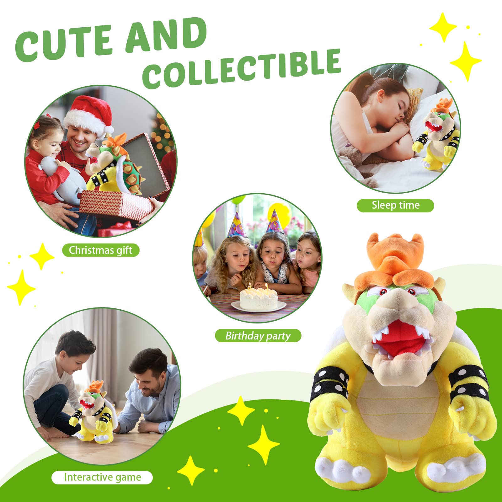 EQUASIS Bowser Plush,Bowser Stuffed Animal Mario All Star Collection 10 Inch Yellow- Sweet Gift for Mario Fans and Kids