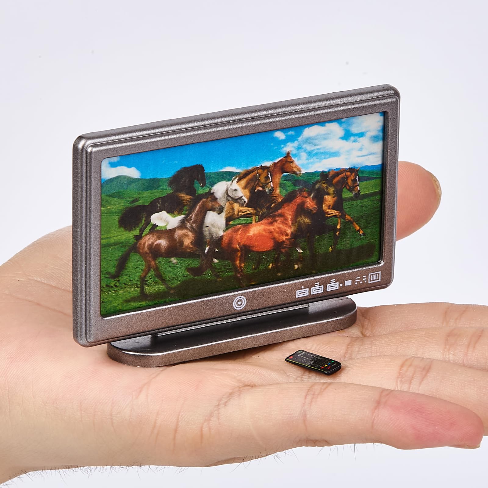 1:12 Scale Miniature TV Set, Tiny Television Dollhouse Furniture Accessories, Realistic Doll House Decor for Mini Living Room, for Dollhouse