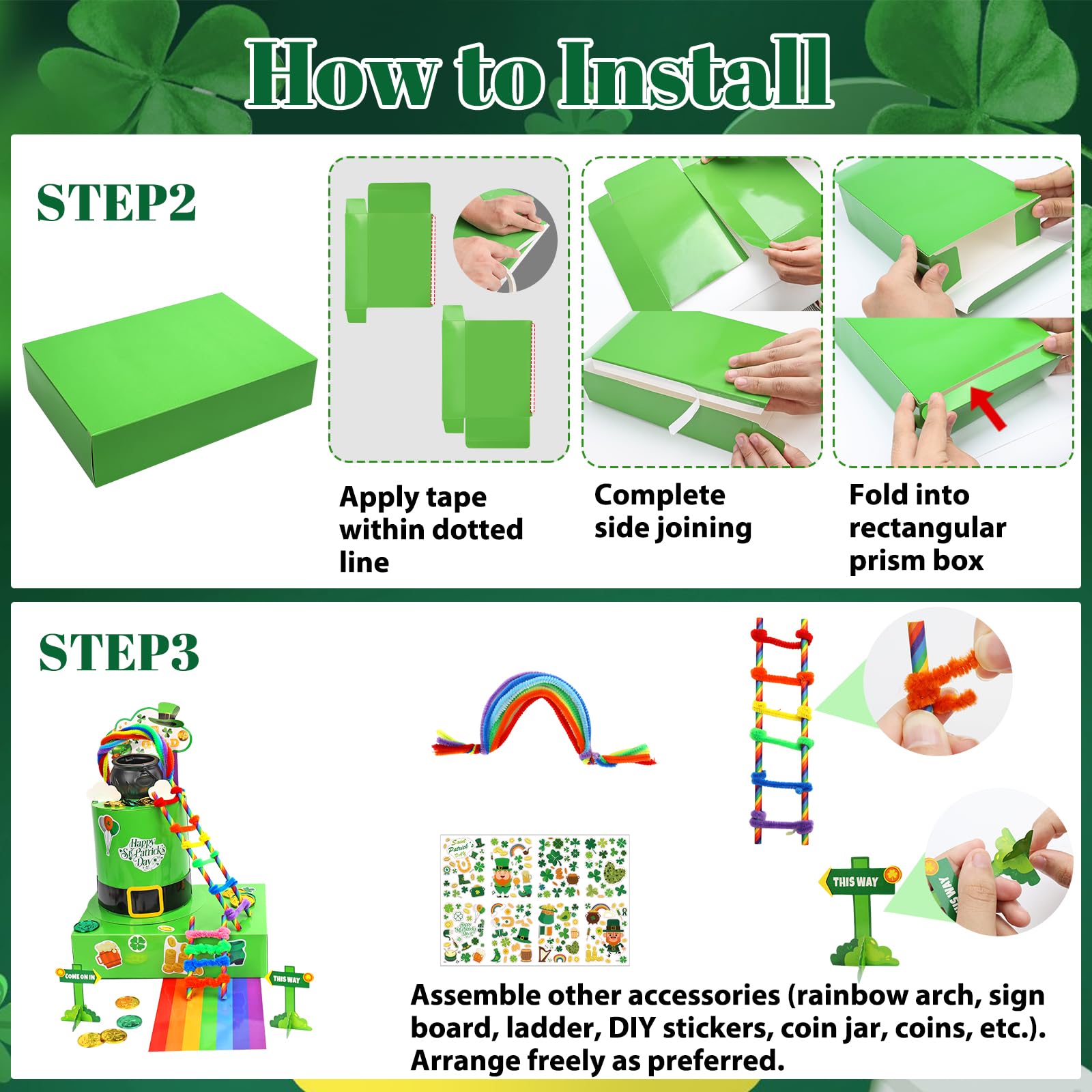 whumsdog St. Patrick's Day DIY Leprechaun Trap Kit for Kids- Craft Catch a Leprechaun Trap Set with Cauldron Kettles, Theme Stickers, Shamrock Coins |