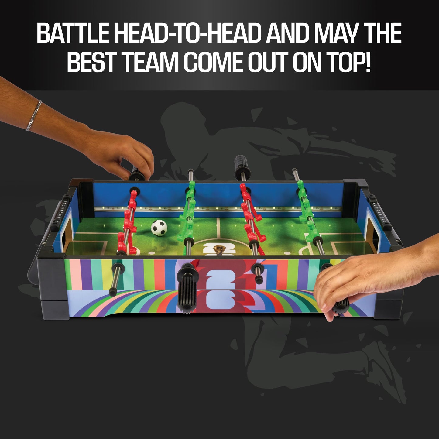 EastPoint Tabletop LED Foosball Table - Multi-Color, 2 Players - LED Light-Up Playfield & Soccer Toys - Fast-Paced Head-to-Head Play & Sports Games