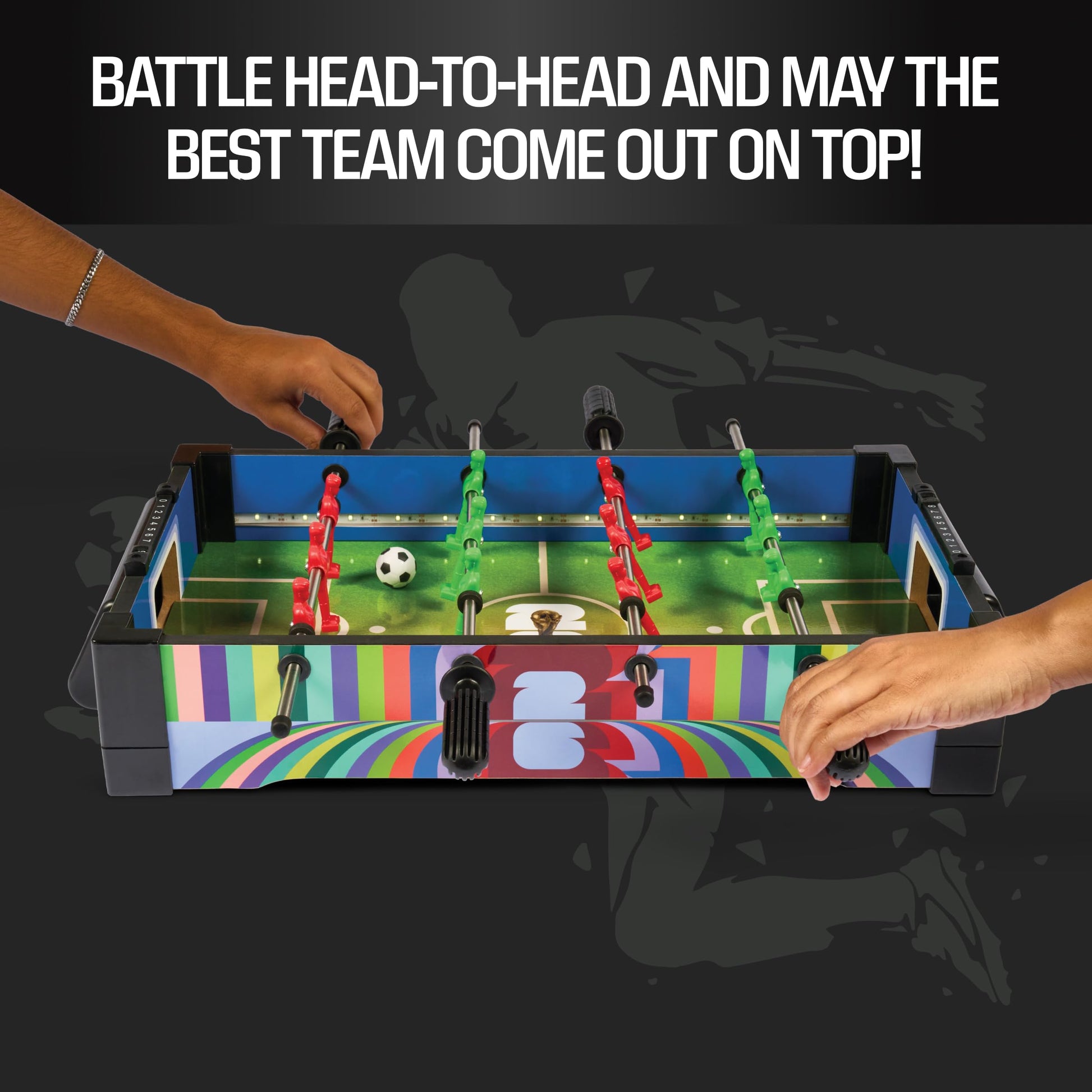 EastPoint Tabletop LED Foosball Table - Multi-Color, 2 Players - LED Light-Up Playfield & Soccer Toys - Fast-Paced Head-to-Head Play & Sports Games