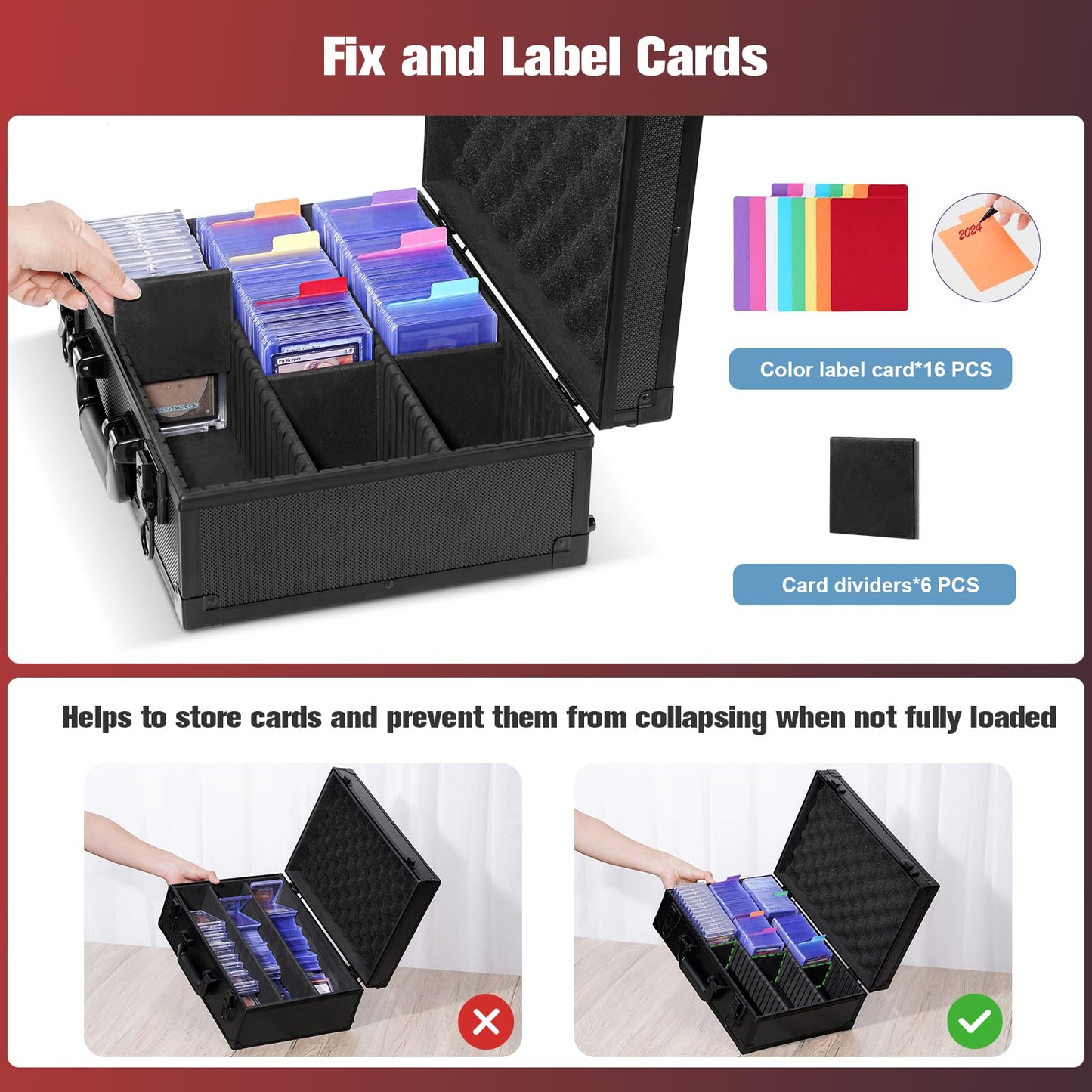 ProCase Toploader Storage Box with 6 Removable Dividers, Sports Card Hard Carrying Case with 16 Colorful Divider Tab For 3”×4” 35PT Rigid Cards, 600+