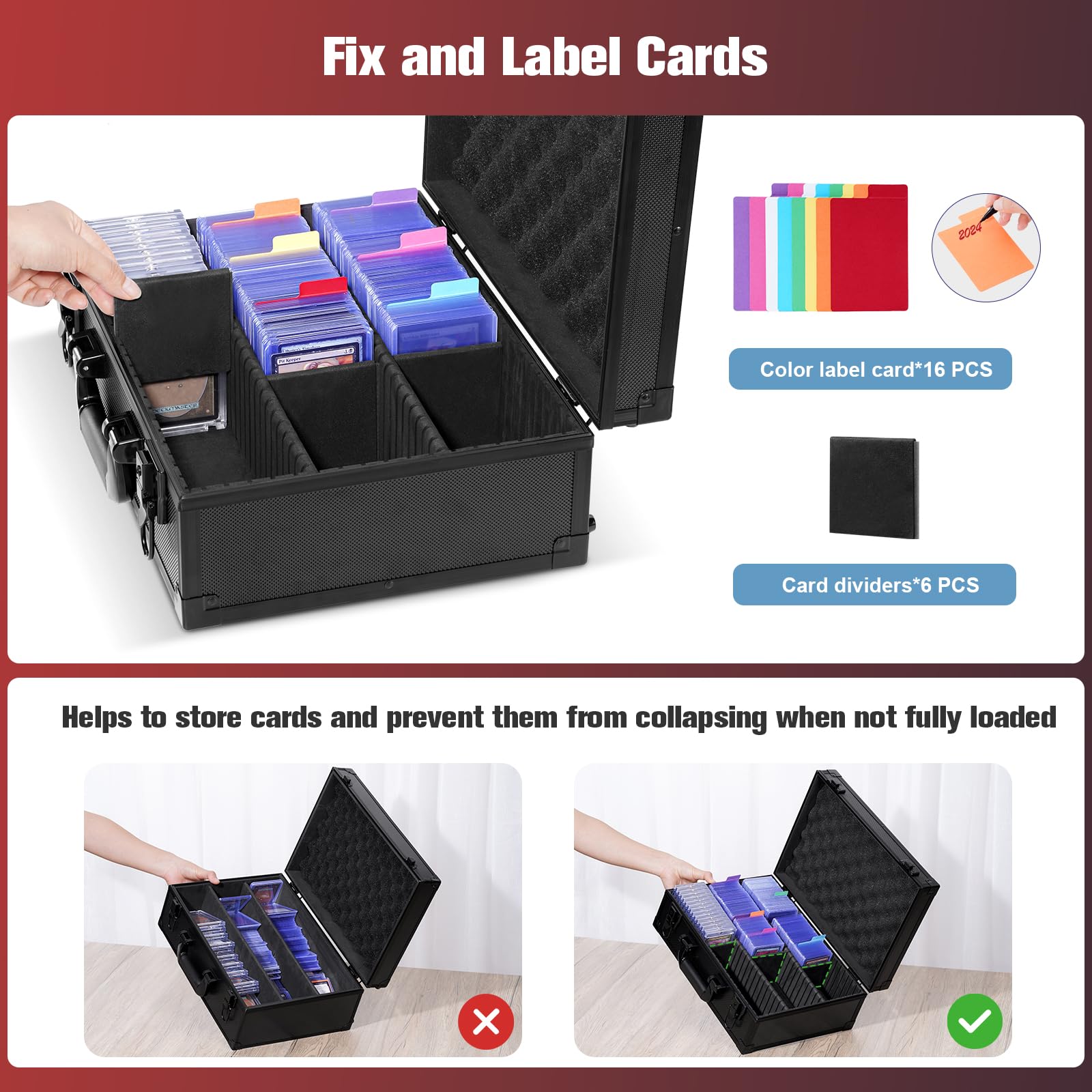ProCase Toploader Storage Box with 6 Removable Dividers, Sports Card Hard Carrying Case with 16 Colorful Divider Tab For 3”×4” 35PT Rigid Cards, 600+
