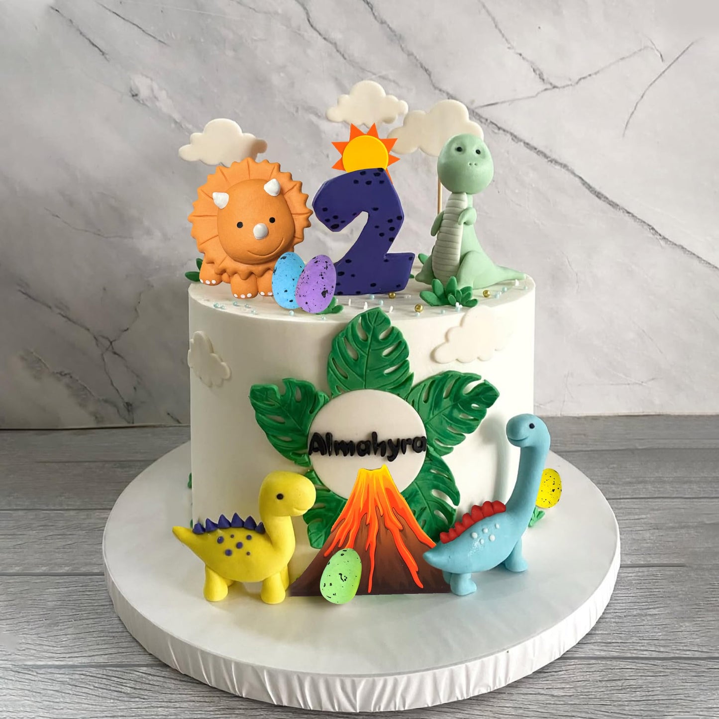 Clay Dinosaur Cake Toppers Dinosaur Egg Volcano Cake Decorations for Boy Girl Kid Dinosaur Theme Birthday