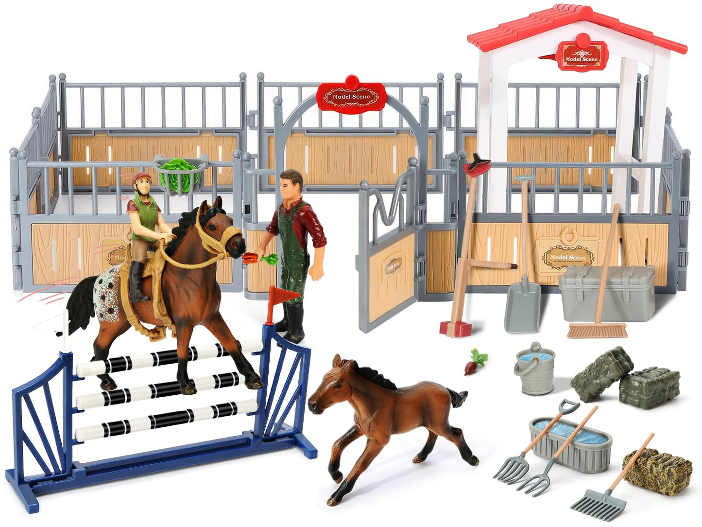KIDBEST Horse Stable Playset, Horse Toys Set for Girls and Boys with Rider, Farm Animal Figurines Barn Toys, Pretend Play for Kids 3-5 6 7 8-10