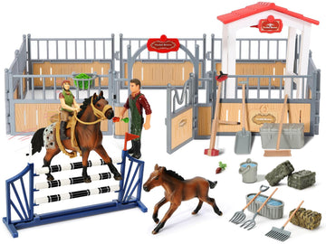 KIDBEST Horse Stable Playset, Horse Toys Set for Girls and Boys with Rider, Farm Animal Figurines Barn Toys, Pretend Play for Kids 3-5 6 7 8-10