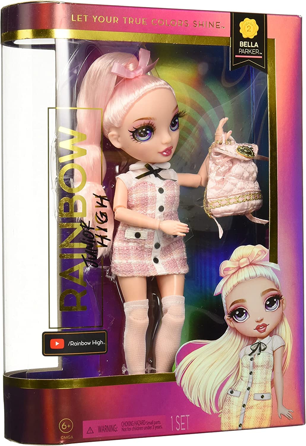 Rainbow High Jr High Series 2 Bella Parker- 9" Pink Posable Fashion Doll with Designer Accessories and Open/Close Backpack. Great Toy Gift for Kids