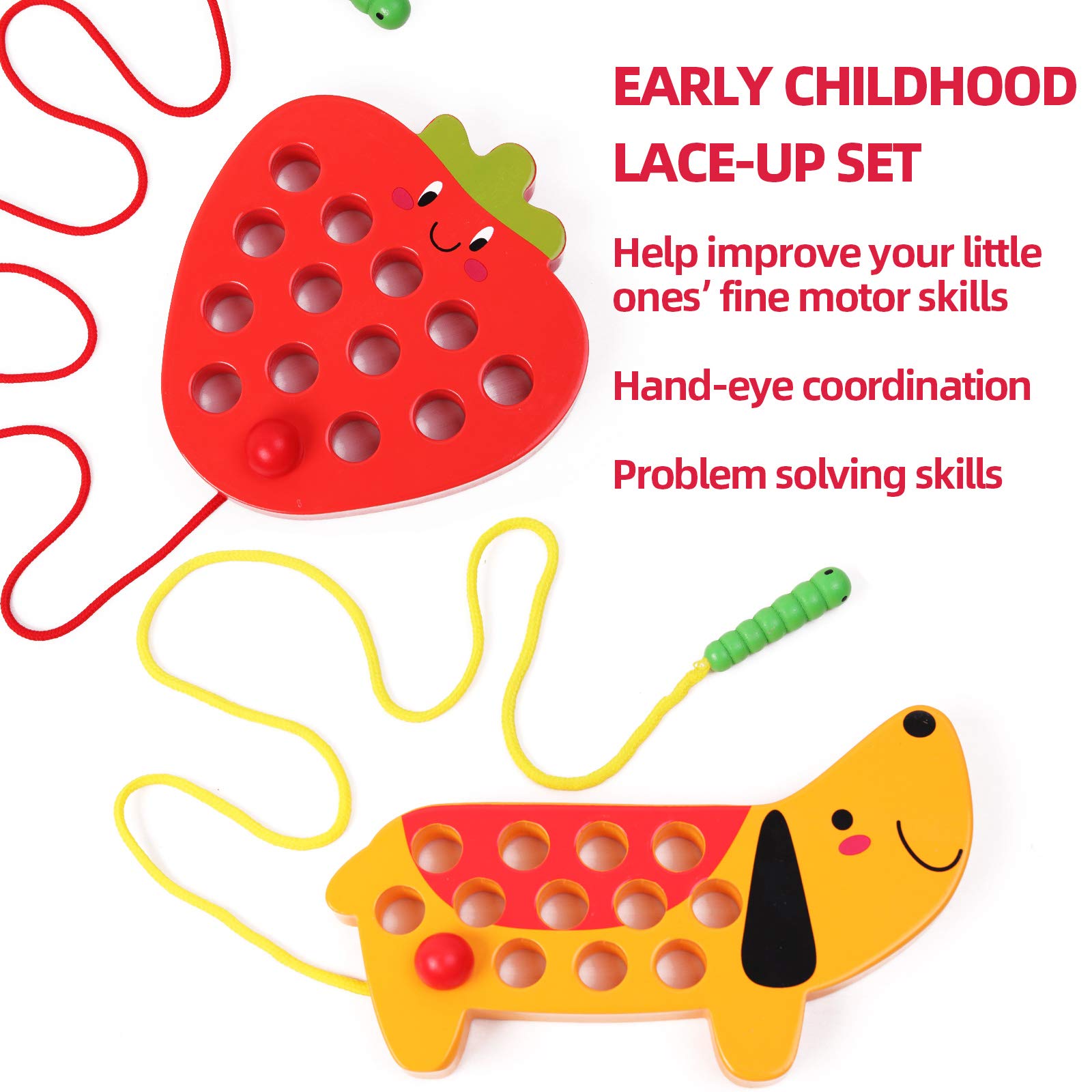 GEMEM Wooden Lacing Threading Toys Fine Motor Skill Toys for 3 Year Old
