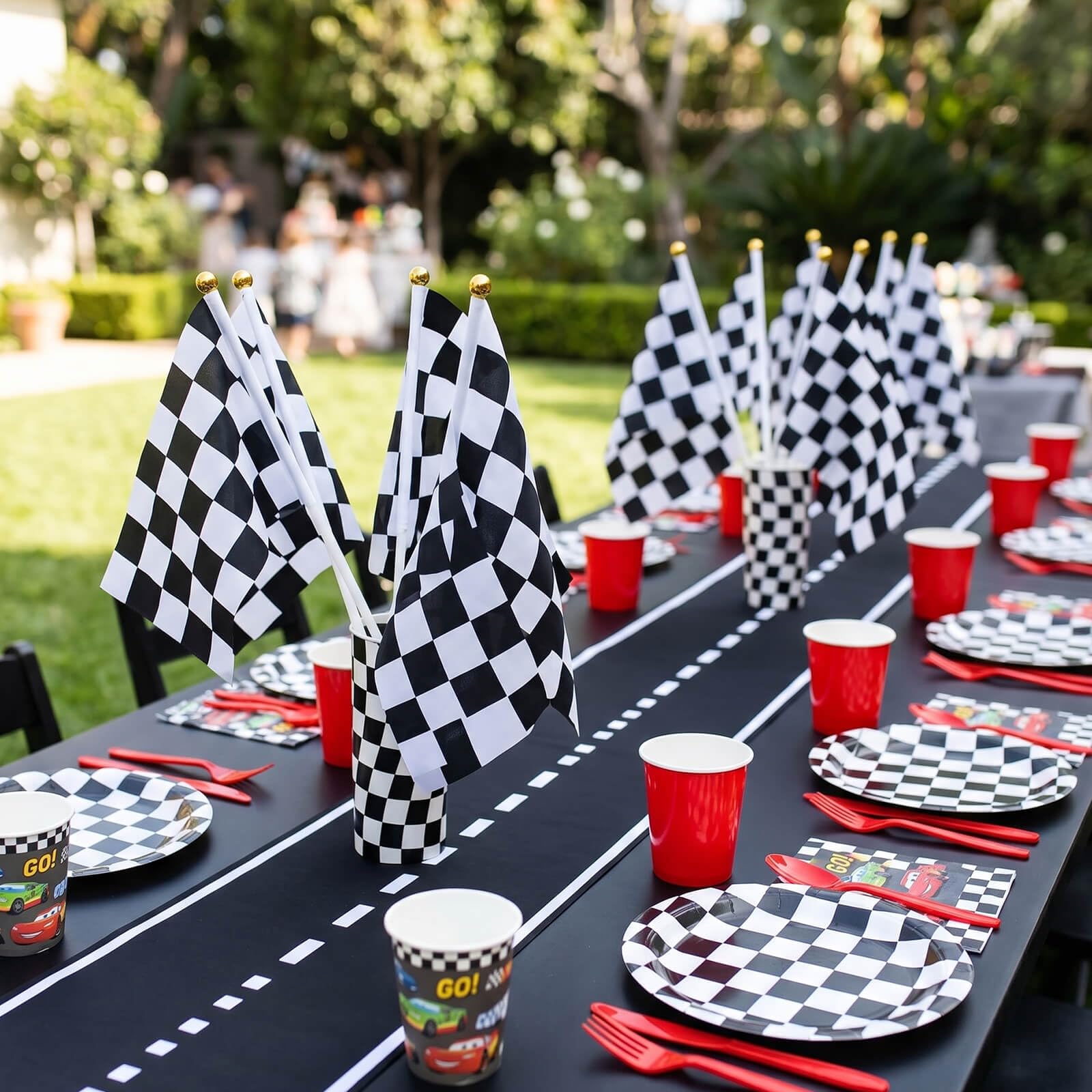 Piokio 20 Pack 8"x5.5" Black and White Checkered Racing Stick Flag, Racing Hand Held Stick Flags, for Nascar Race Party Supplies