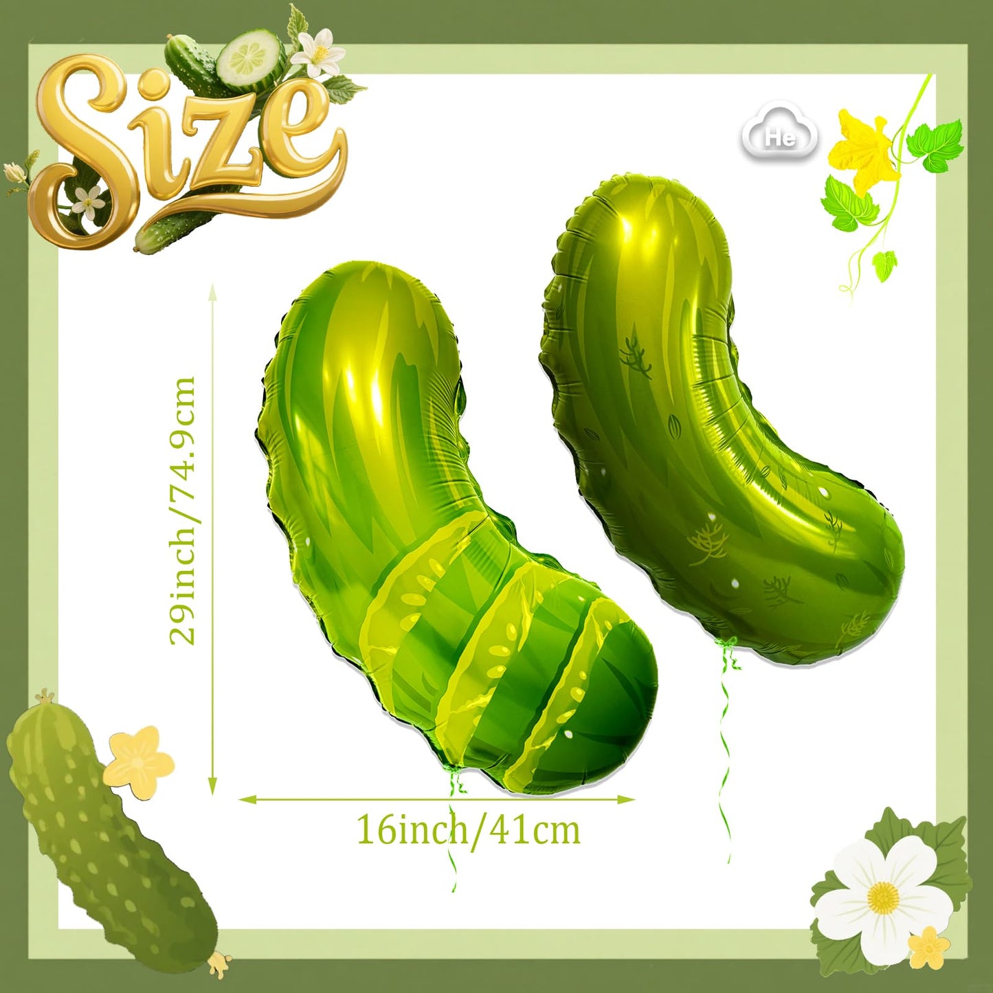 2Pcs Helium Pickle Foil Balloons Novelty Design Kind of a Big Dill Pickles Picklesburgh Sour Fruit Cucumber Funny Advertisement Positive Pickle Lover