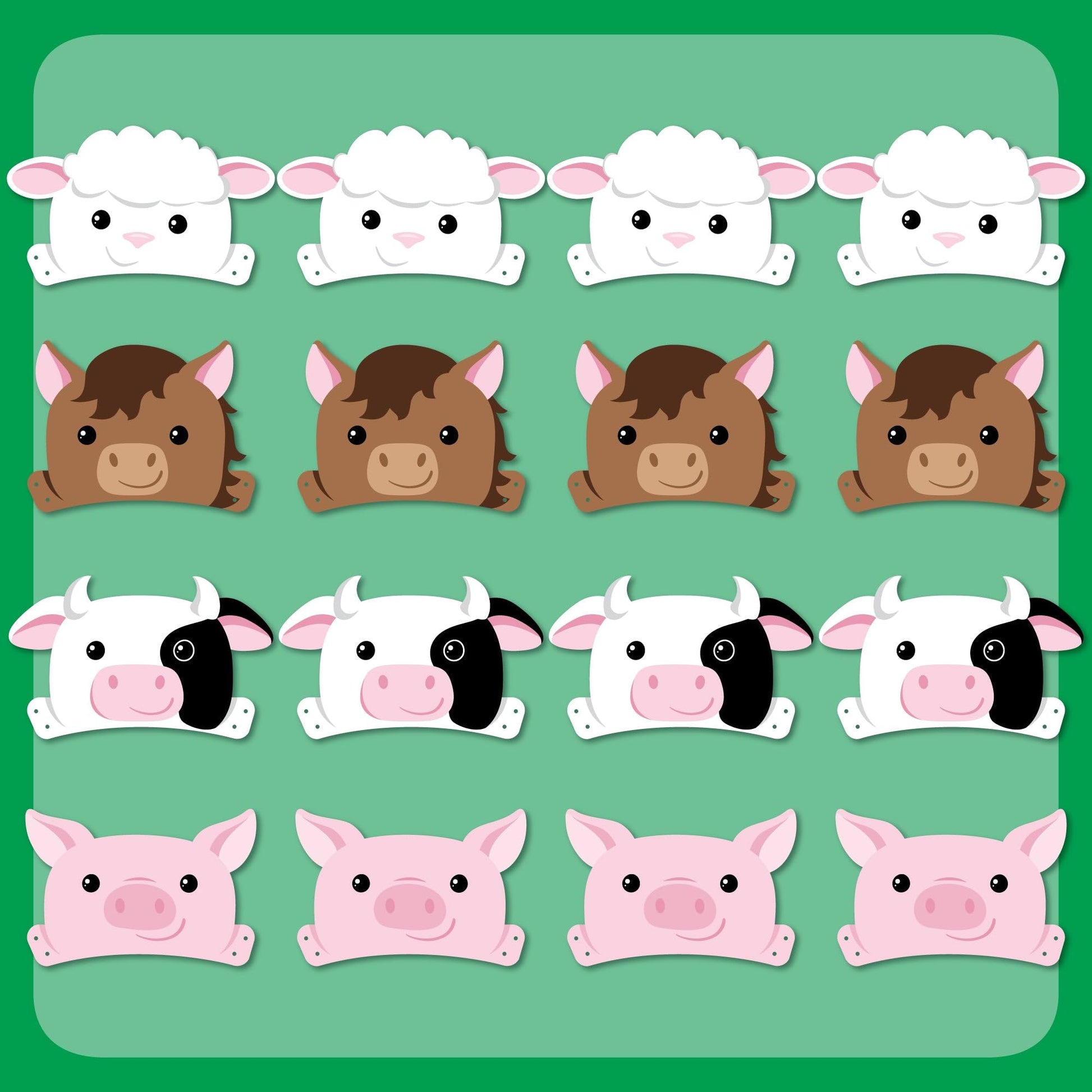 Big Dot of Happiness Paper Farm Animal Headbands, Barnyard Party Crowns for Kids Farm Birthday, DIY Pig, Horse, Sheep, Cow Party Hat Favors, 16 Count