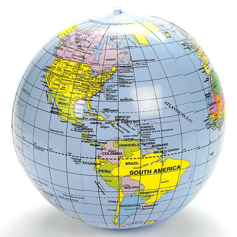 SWR 36 Inch PVC Inflatable World Globe, Blue - Educational Toy for Children and Adults