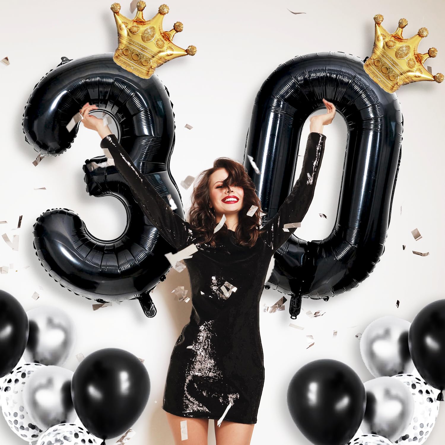 40 inch Large Black 15 Balloon Number with Gold Crown Balloons 15th Birthday Big Foil Mylar Helium Balloon for Boys Girls 15th Birthday Anniversary