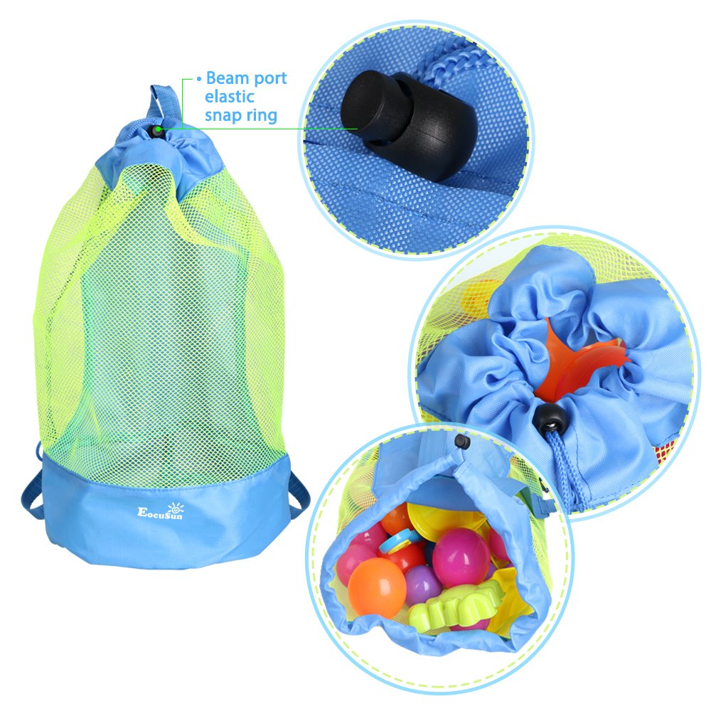 EocuSun Large Mesh Beach Bag Tote Durable Sand Away Drawstring Backpack Swim and Pool Toys Balls Storage Bags Packs, Stay Away From Sand and Water