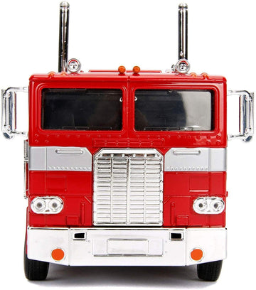 Jada Toys Transformers G1 Optimus Prime Truck with Robot on Chassis DIE-CAST Car, 1: 24 Scale Vehicle, 100% Metal, Red 99524