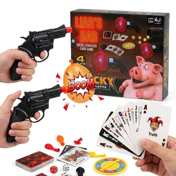 TinyCheck Liar's Bar Russian Roulette Social Strategy Card Game - Cards Cards with Themed Props for Holiday Parties, Family Reunions