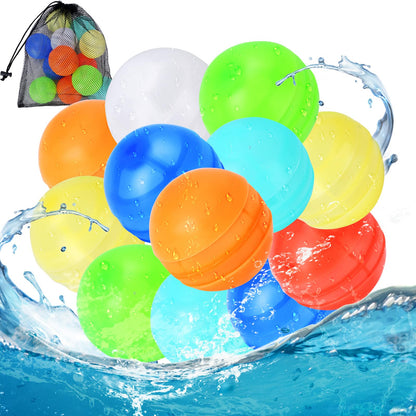 Reusable Water Balloons, 12 Pcs Self-Sealing Quick Fill Silicone Water Bombs, One-Hand Easy Fill Refillable Summer Pool Toys Easter Gifts for Kids