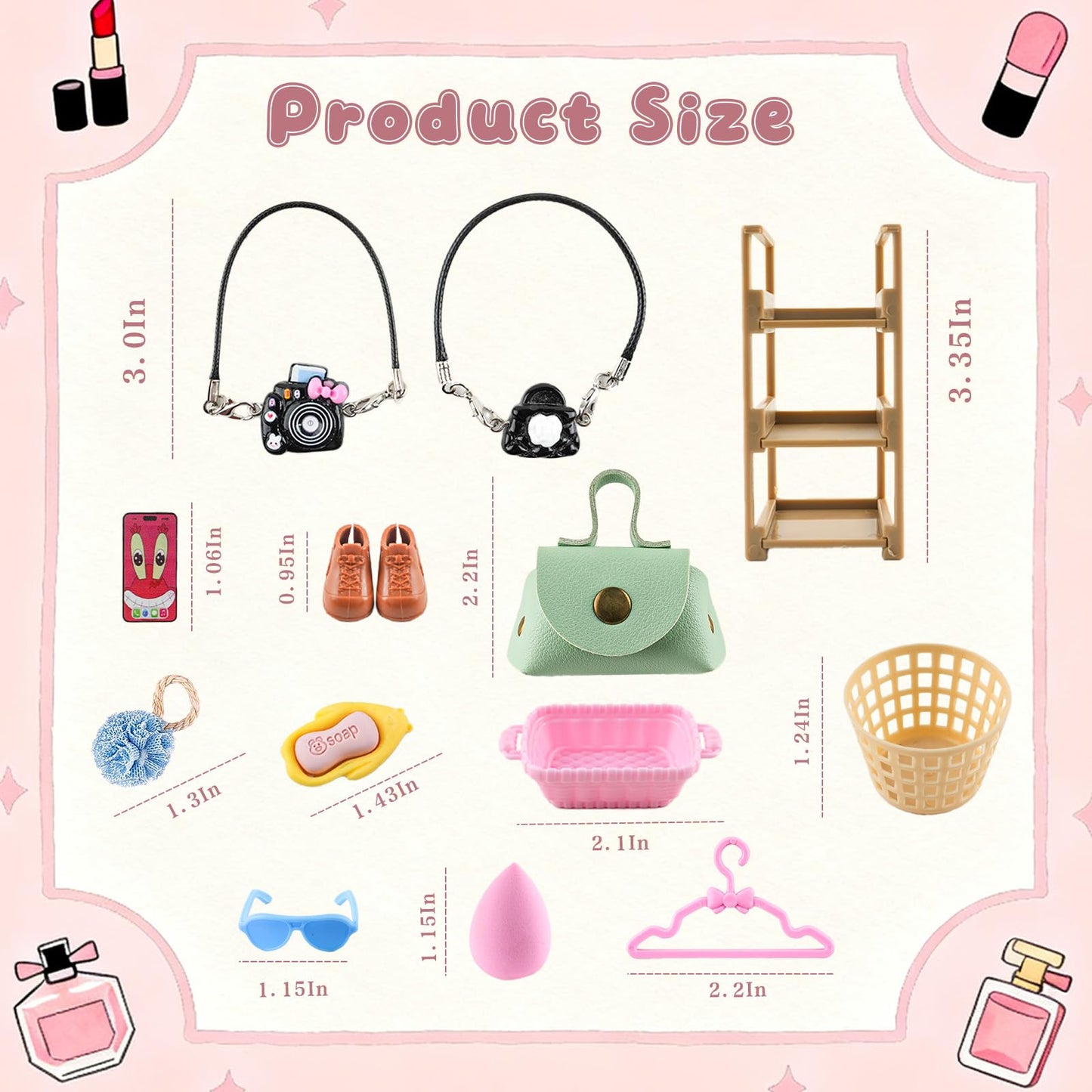 93 PCS Miniature Dollhouse Accessories Dollhouse Bathroom and Makeup Set with Towel Toothbrush Shampoo Toiletries Mini Perfume Shoes Backpack for Girl