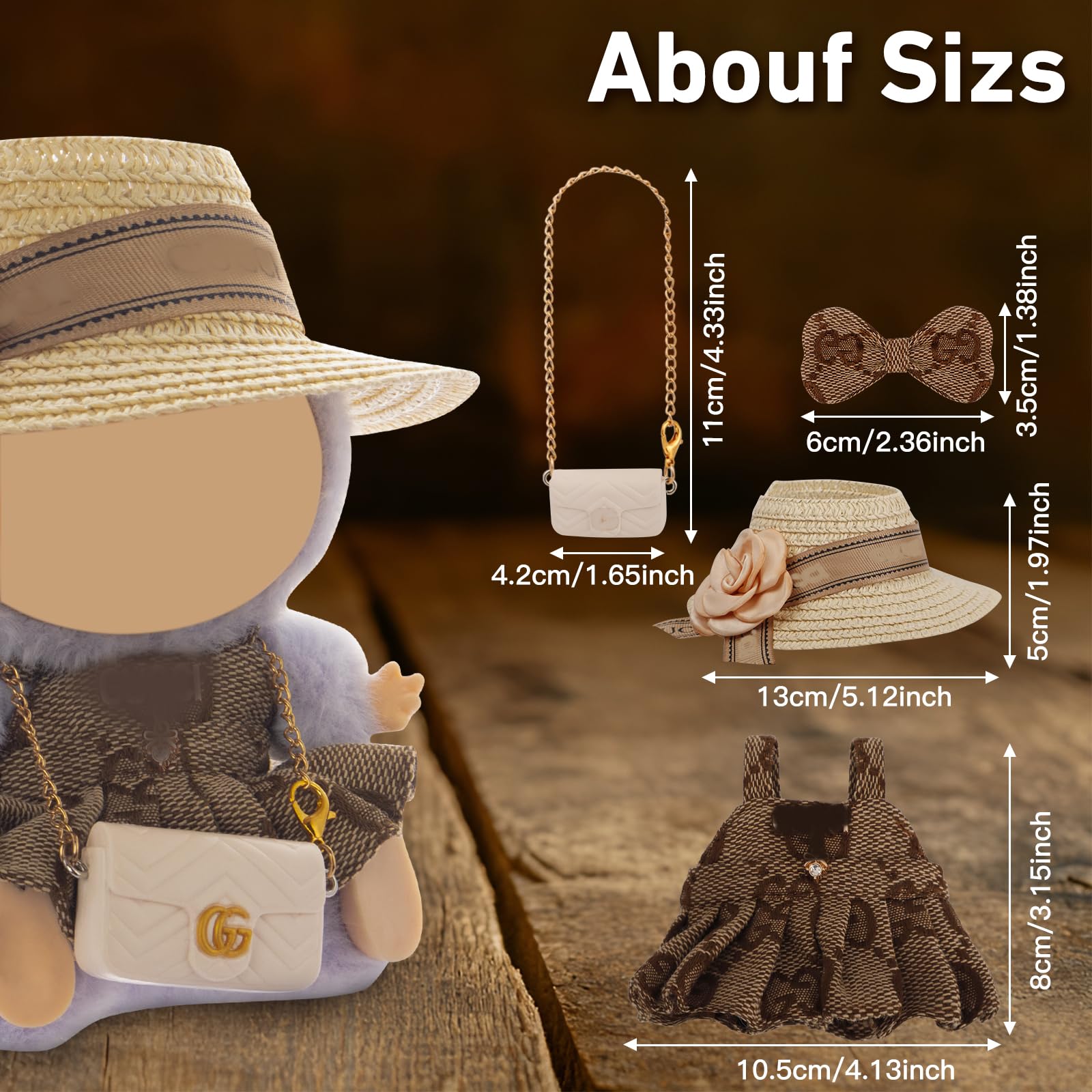 CiuZikGok Doll Clothing Set (No Doll), Cute Cropped Straw Hat, Crossbody Bag, Dress, Suitable for 15-17cm Dolls, Outfit Accessory Set for Unique