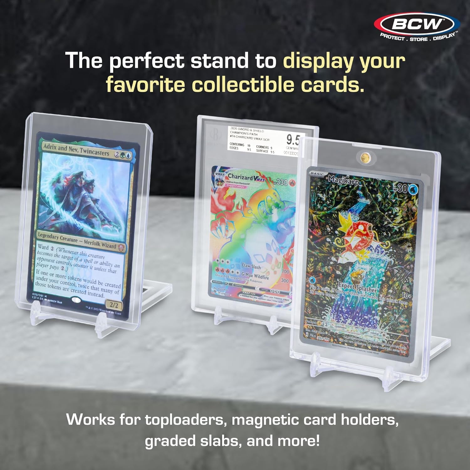 BCW 2-Piece Card Display Stands | Showcase Top Loaders, Magnetics, Screwdowns |Trading Card Display| Card Display Stand | Card Stand | Semi Rigid Card